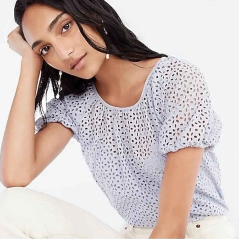 J. Crew NWT‎ V-Back Puff-Sleeve Eyelet Top